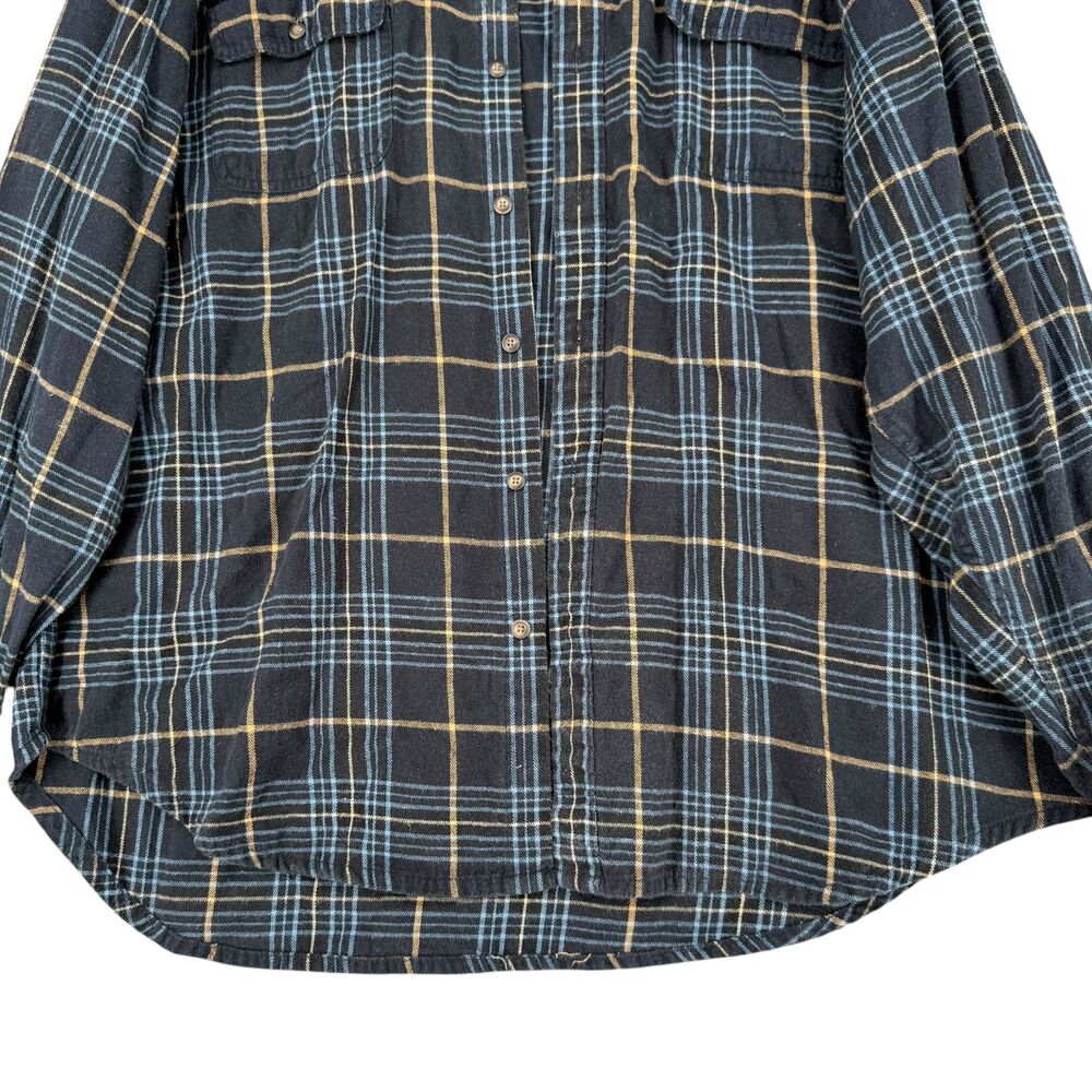 Timberland Button Shirt Men XL Navy Blue Yellow Plaid Cotton Flannel Long Sleeve - Picture 5 of 10
